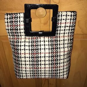 Vintage Lucite ? Plastic Handle tweed Tote Purse
